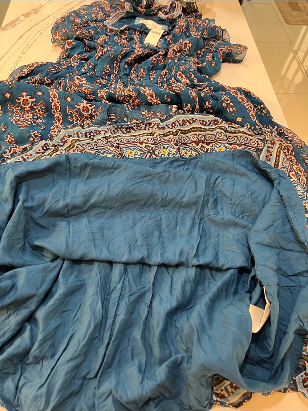 Anthropologie Ruffled Blue Floral Printed Dress Bohemian Style Women’s size S - Picture 10 of 16